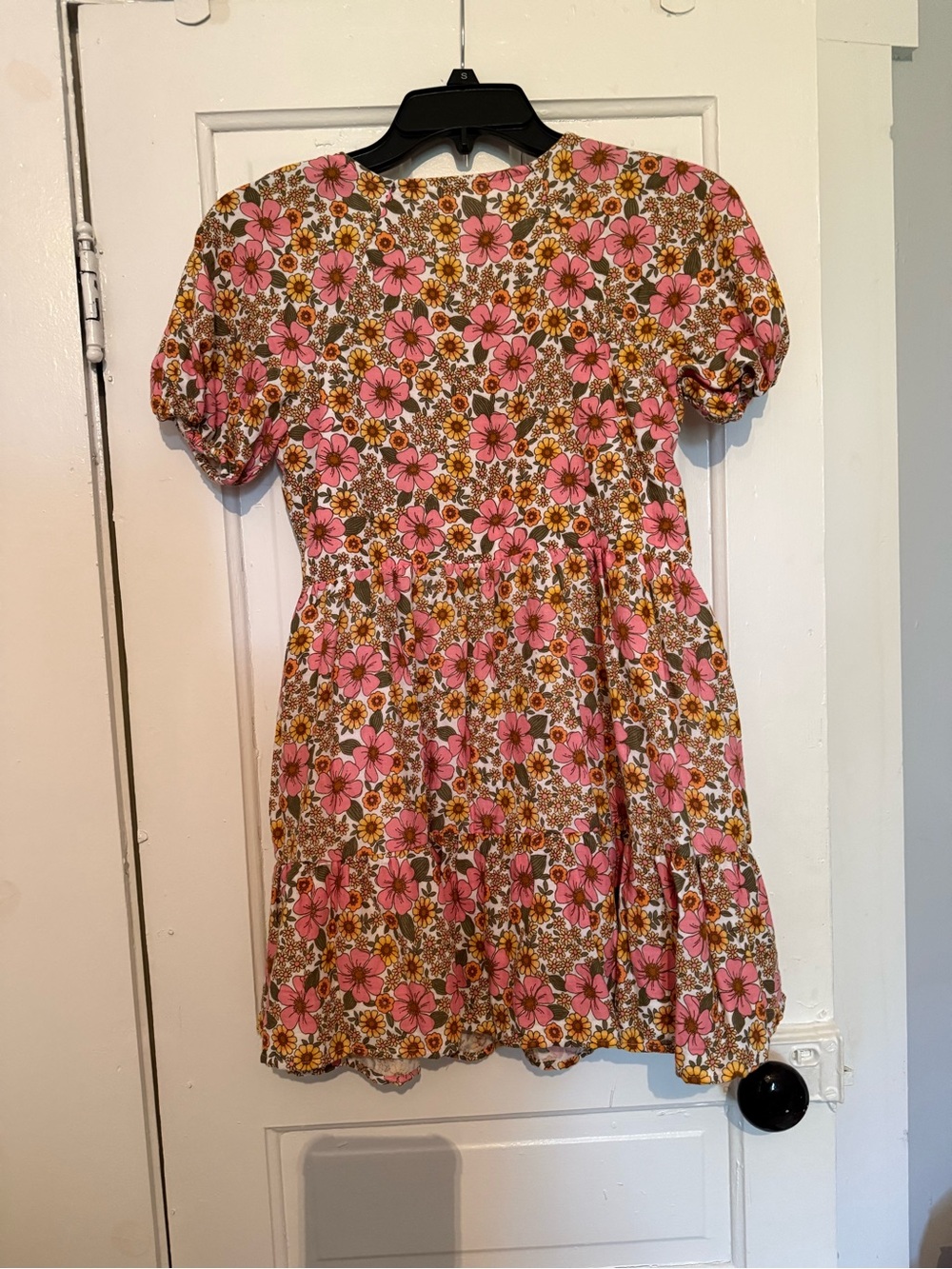 Cat & Jack Pink and Brown Floral Puff-Sleeve Tiered Dress